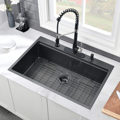 BATHLET 22'' W Single Bowl Stainless Steel Drop-In Kitchen Sink with 2 Faucet Holes