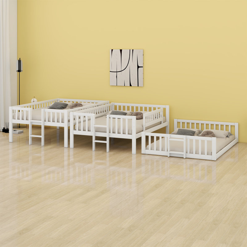 Triple Bed With Built-In Ladder,Slide And Guardrails, White