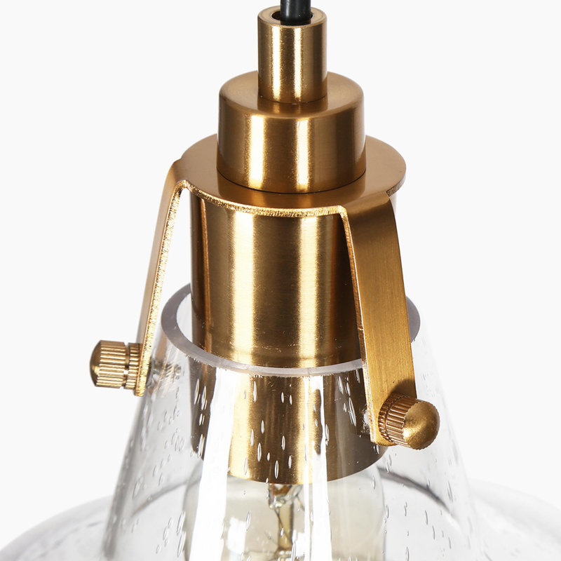 Hajrati Gold 1-Light Cone Seeded Glass Pendant for Dry Indoor, Clear