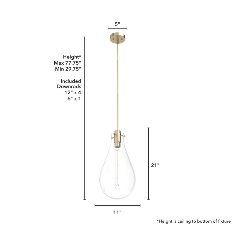 Lundin 1 - Light Single Tear Drop Pendant, Palm Gold, Medium