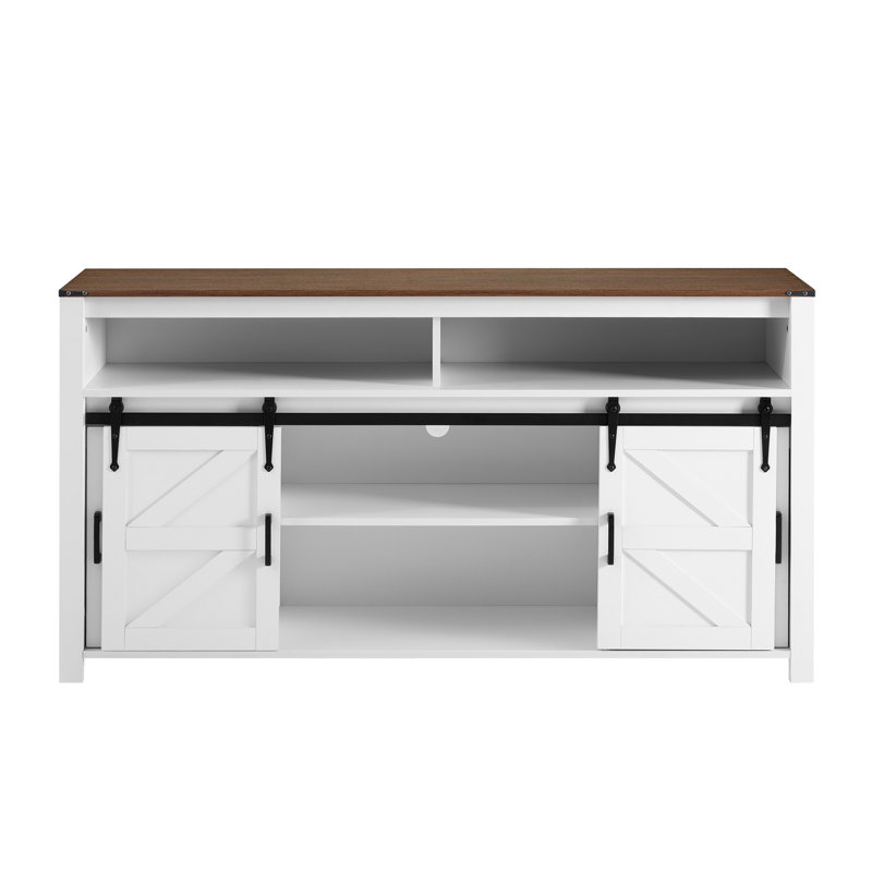 Crédence de bureau 59 po à 4 portes avec espace de rangement ouvert, Blanc