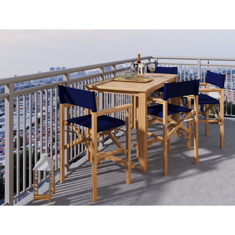 Capetown Counter Height Teak Outdoor Dining Set In Blue, Blue