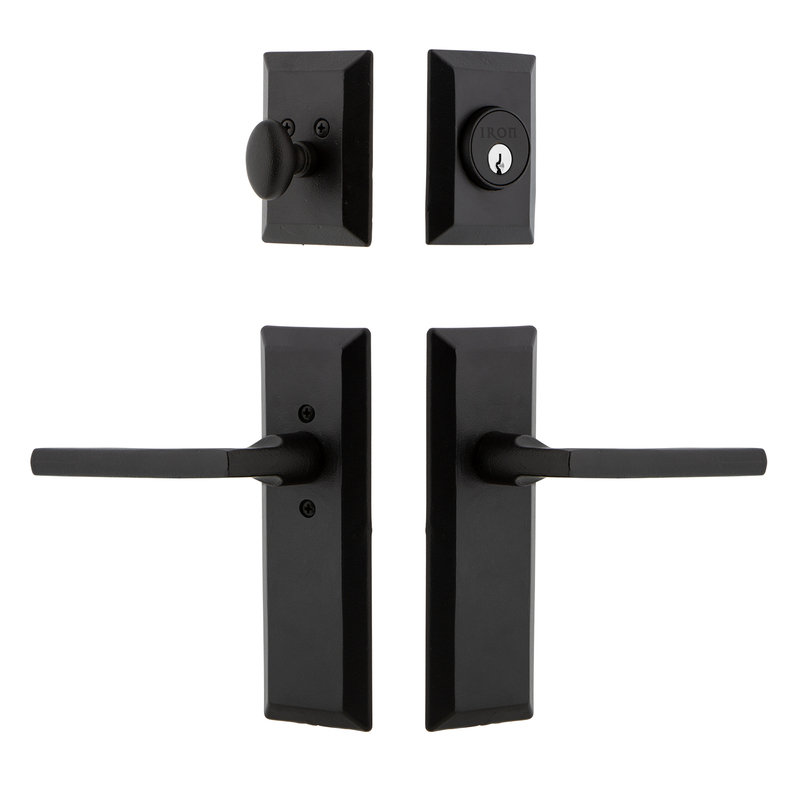 Matte Black Iron Entry Set with Deadbolt and Lever