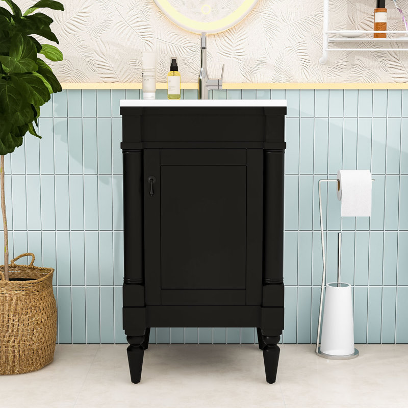 Meuble-lavabo avec lavabo et tablette réglable, Noir