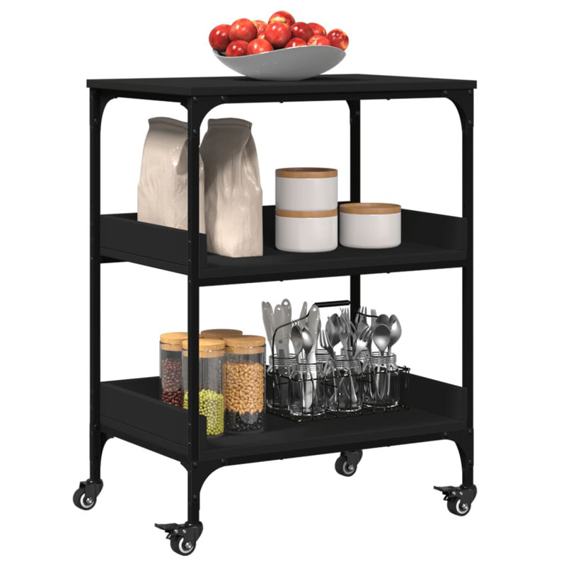 vidaXL Kitchen Trolley 23.6"x16.1"x31.7" Engineered Wood, Black