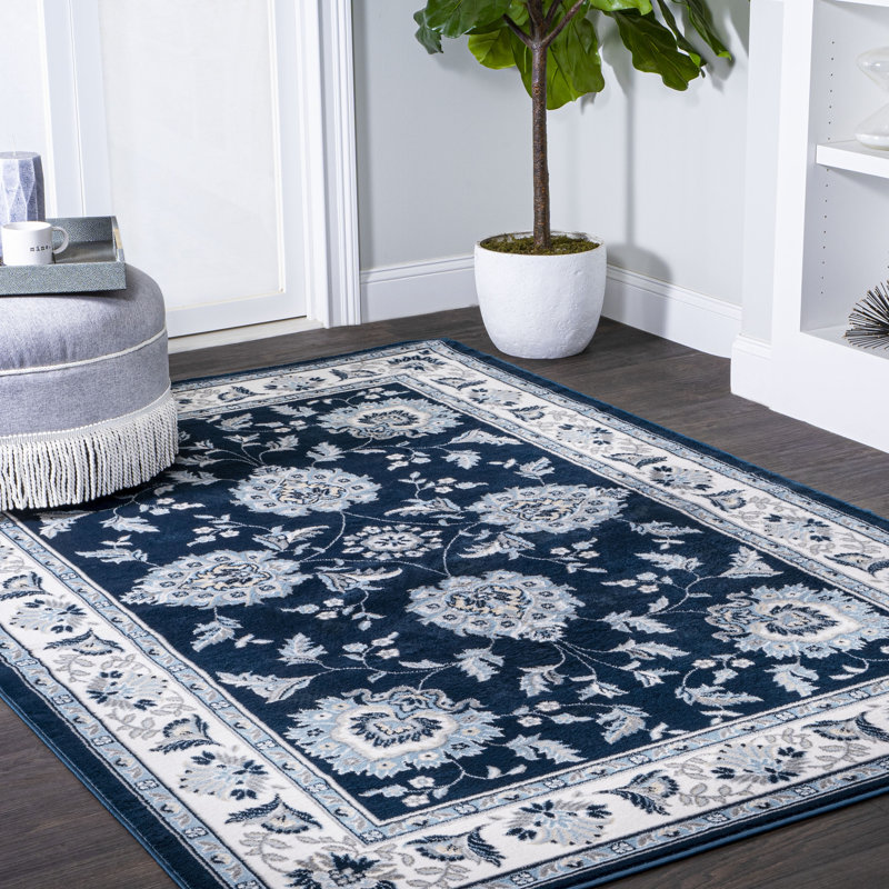 Yeghivart French Cottage Navy/Ivory Rug, Rectangle 5' x 8'