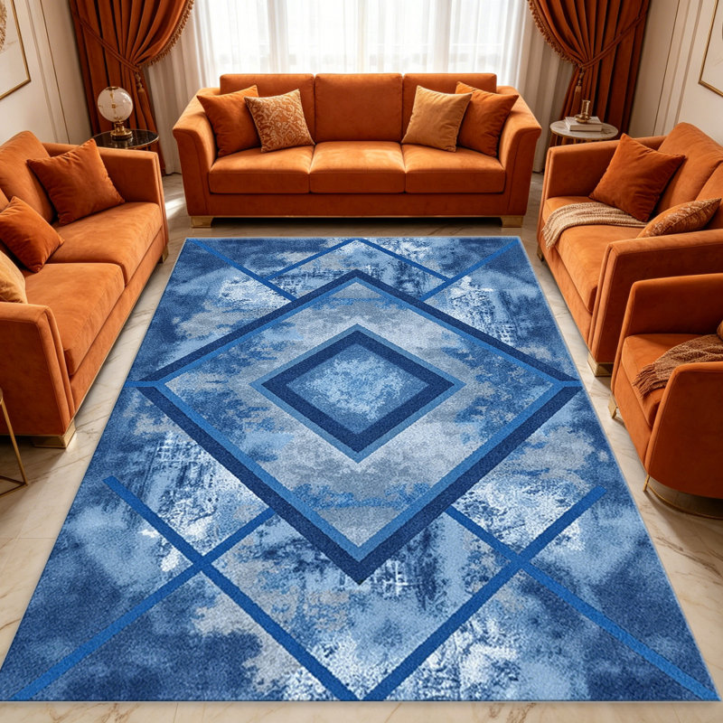 Blue Modern Geometric carpet-easy to clean, machine-washable, soft and comfortable; suitable for door mats, kitchens, living rooms, bedrooms, corridors, and laundry areas. Easy to clean, durable carpet for home decoration.