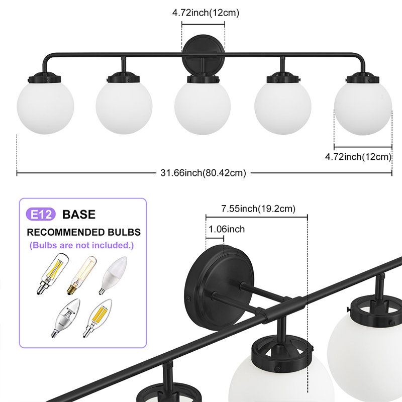 Jaxon Dimmable Vanity Light, Bulbs not Included, 5, Matte Black