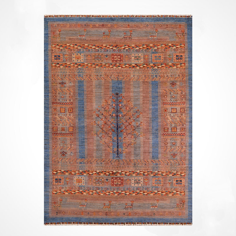 Tapis bleu original en laine et coton noué à la main