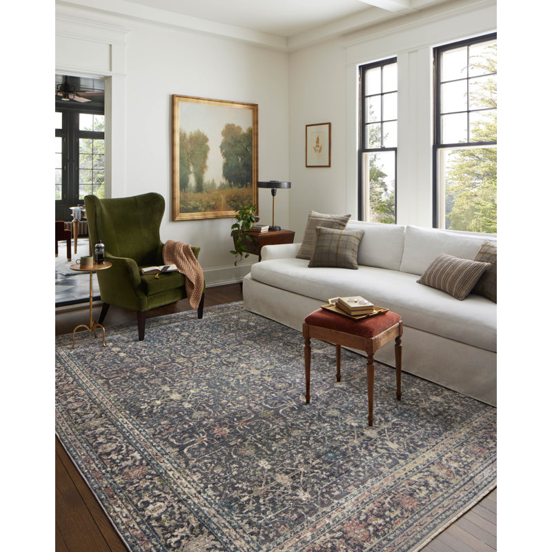 Midnight Blue Rectangular Synthetic Area Rug, 3'-7" x 5'-7"