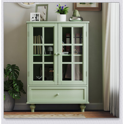 Buffet Minimalist avec portes en verre doubles et 1 tiroir, armoire de rangement moderne en bois pour le salon, la salle à manger, le couloir