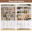 (Ensemble de 2) Bibliothèque standard H 73,1 "à 4 niveaux avec tablettes réglables, étagères de rangement autoportantes en bois avec 8 tablettes ouvertes et 4 portes