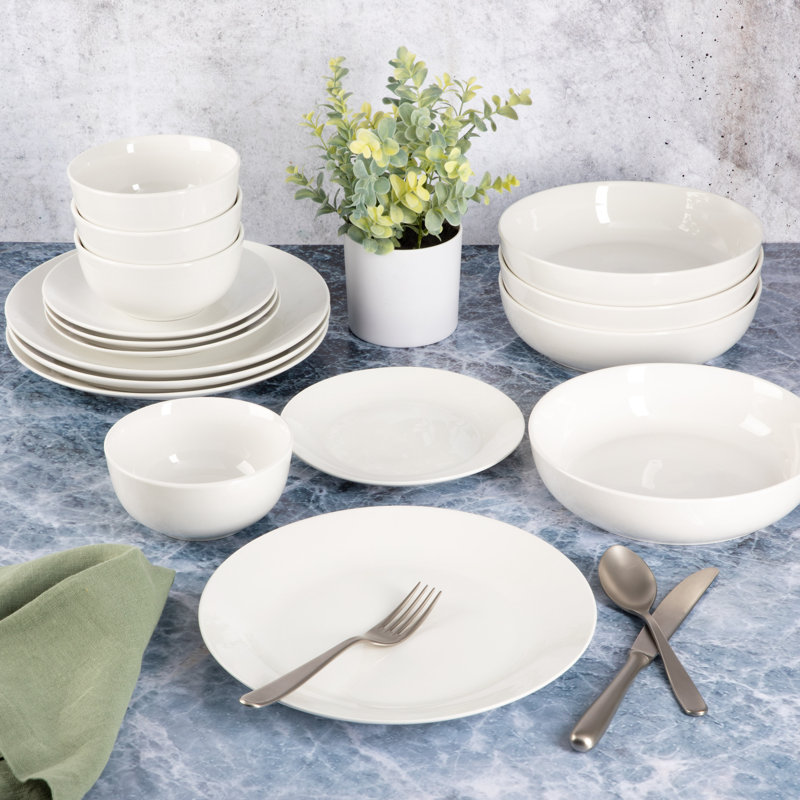 16-Piece White Porcelain Square Dinnerware Set