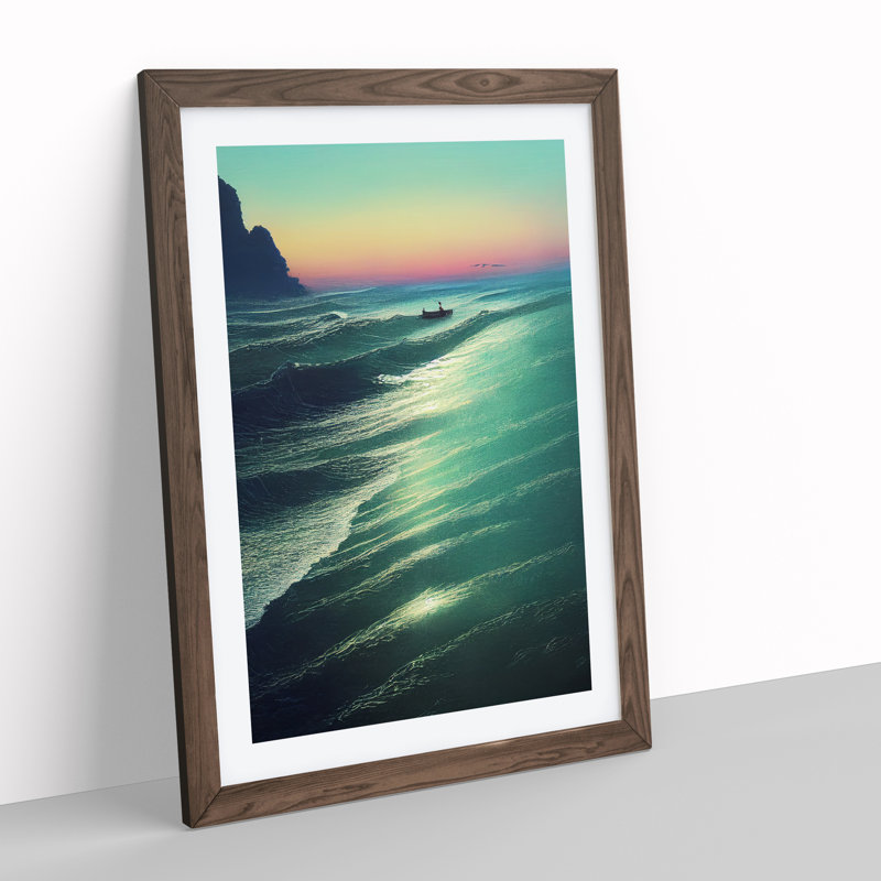 Boat By The Coast - Wall Art, 66cm H x 48cm W x 2cm D, Walnut Framed, White