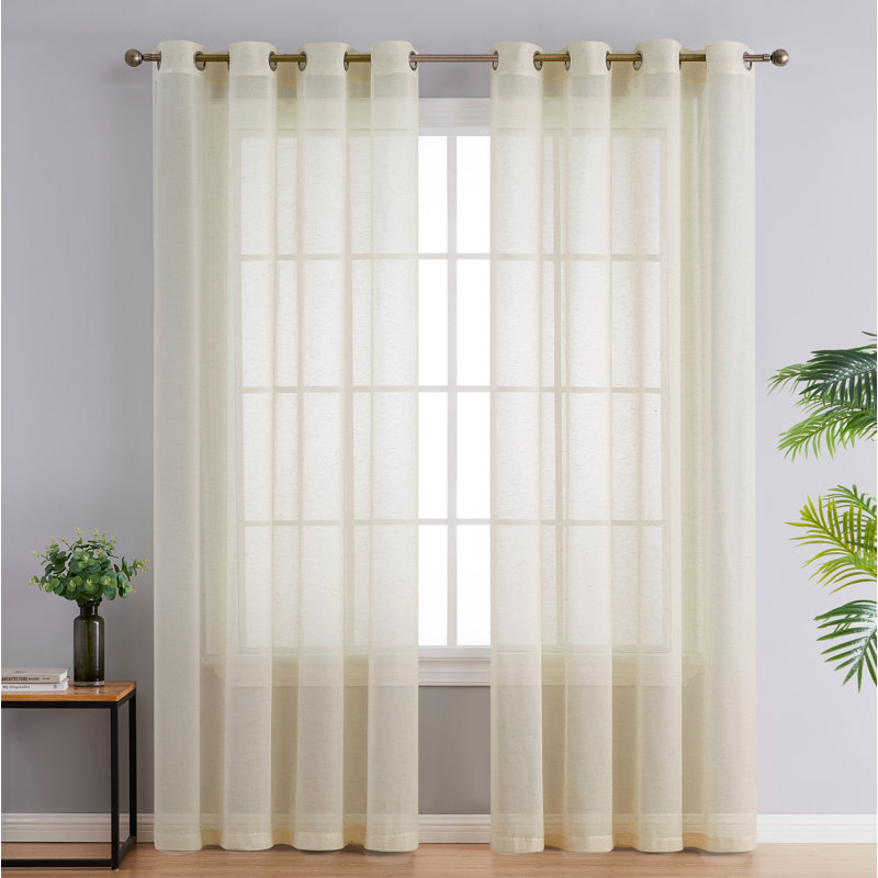 Linen Semi-Sheer Grommet Curtain Panels, Ivory, 54" W x 84" L