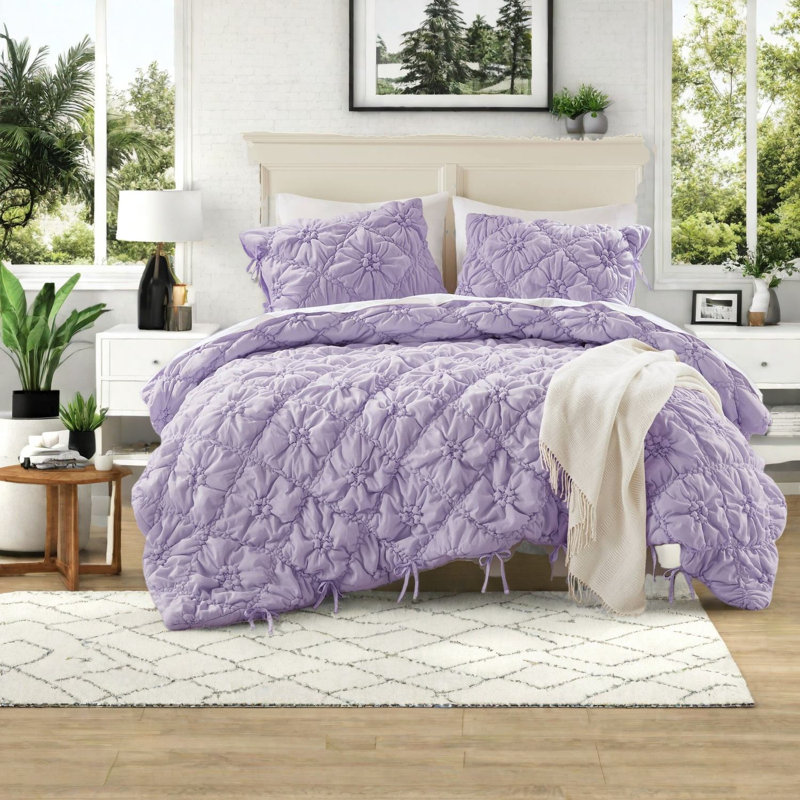 Premium King Bedding Sets, Microfiber Comforter With Floral Design For All Seasons