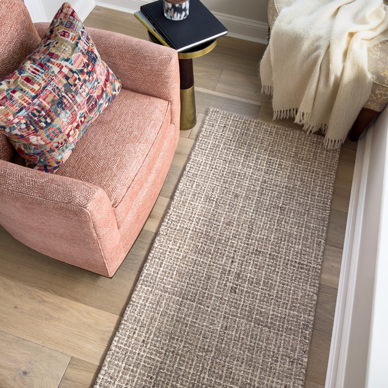 Leigh Hand Tufted Wool Abstract/Houndstooth Area Rug in Natural/White/Ivory/Beige/Tan, Runner 2'6" x 8'