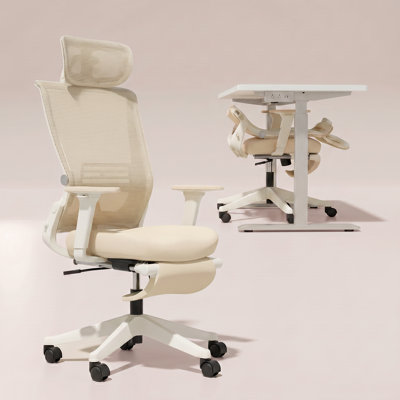 Foldable Office Chair, Ergonomic Mesh Task Chair with Recline Function, Home Office Chair with 2D Headrest , 4D Armrest and Footrest, Adjustable Height & Lumbar Support