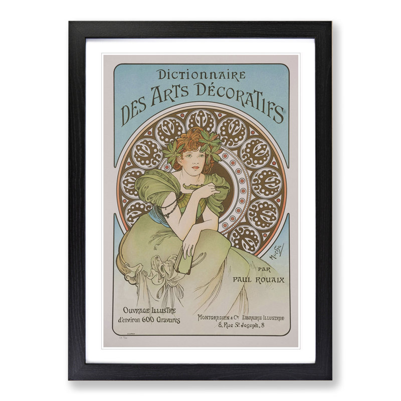 Decorative Arts by Alphonse Mucha - Picture Frame Graphic Art, 48cm H x 36cm W x 2cm D, Black Framed