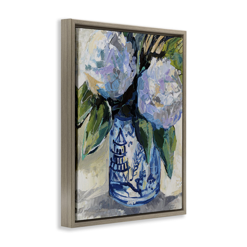 Cadre flottant August Blooms dans un vase, design par Jeanette Vertentes, Cadre flottant orme Montalcino, H 21 po x l 17 po