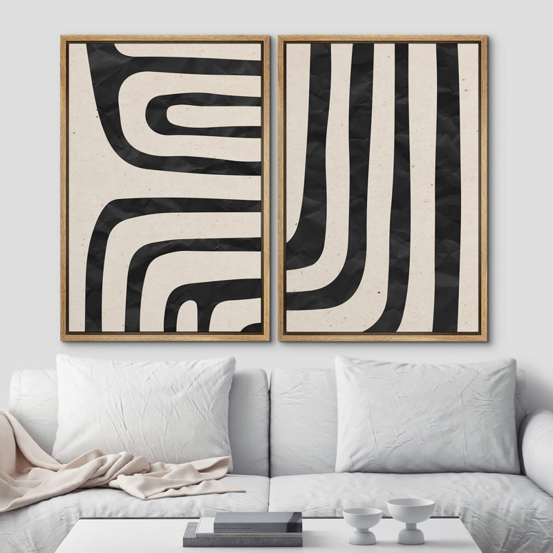 Motif géométrique de style Mid-Century abstrait, art moderne, décoration murale, Boho Zen nordique, 2 pièces, Naturel
