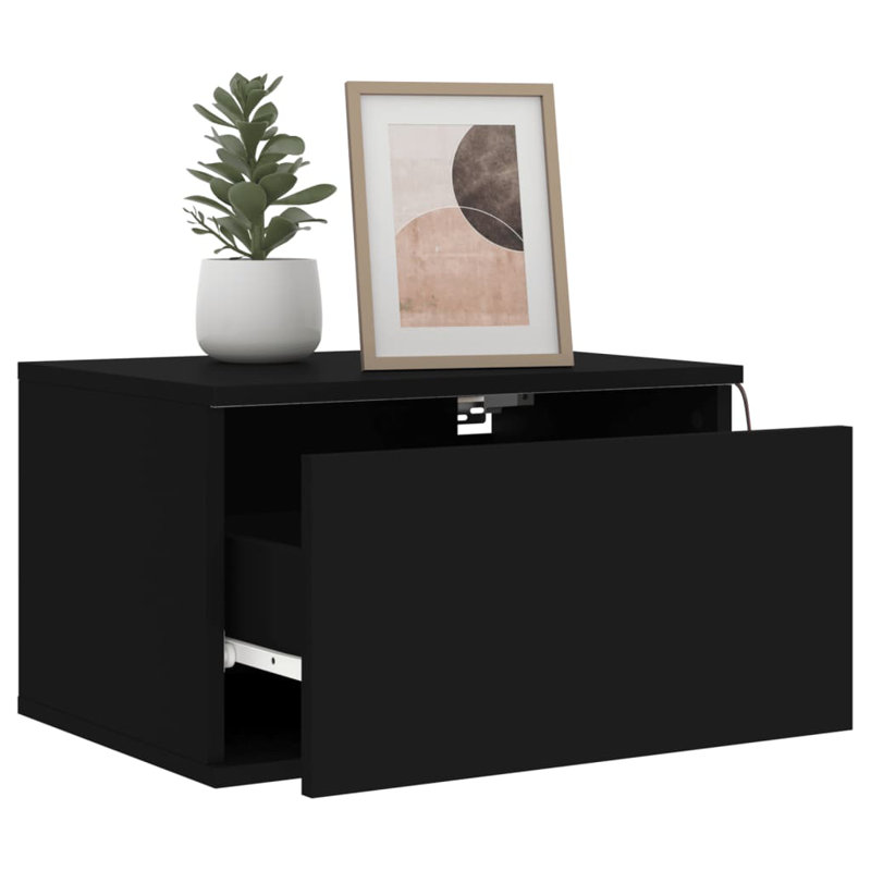 Brayle 50cm W Engineered Wood Bedside Table, Black