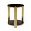 Table de bout moderne de 16,9 pouces, table de chevet, table de salon en verre trempé noir à double couche et cadre en acier inoxydable doré, table ronde, assemblage facile.