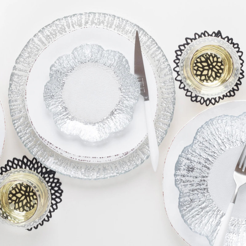 Rufolo Handmade Glass Dinner Plate, White/Gold Brushstroke