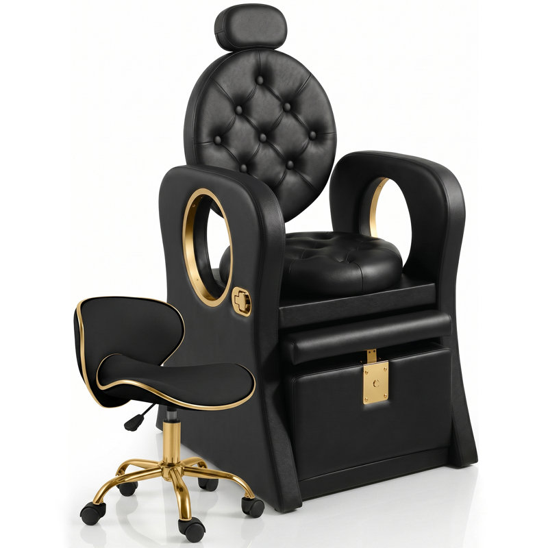 Ensemble luxueux de fauteuil inclinable et luxueux avec spa et pédicure, Noir et or