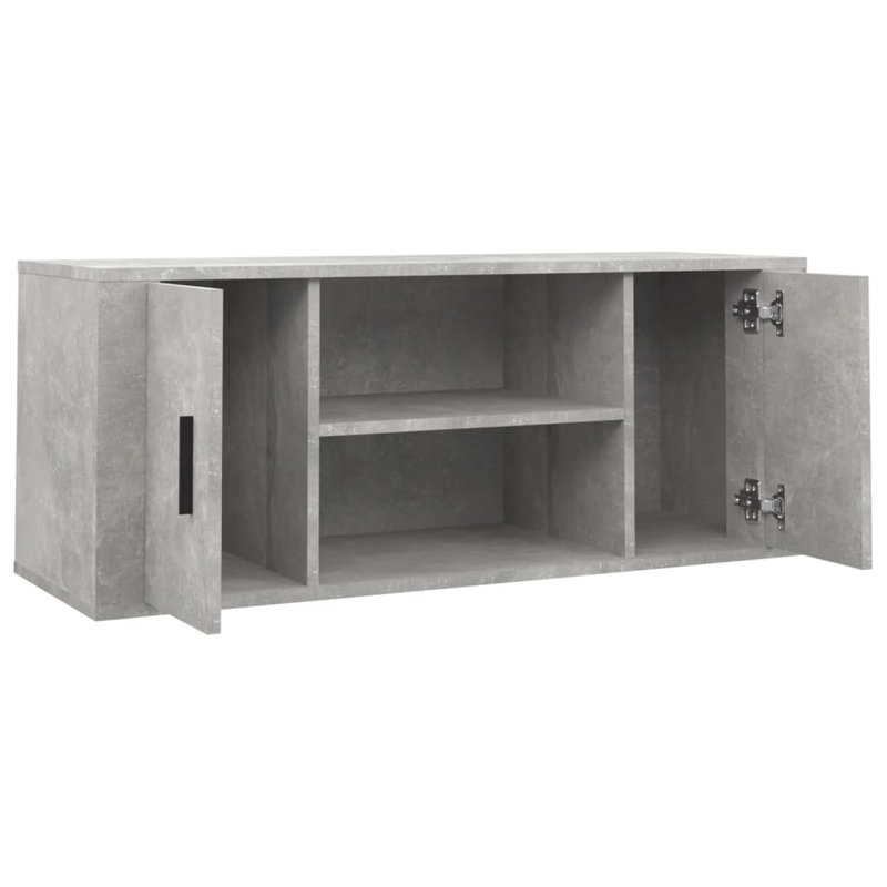 Unfinished TV Stand for TVs up to 28" with Fireplace Included, Concrete Grey