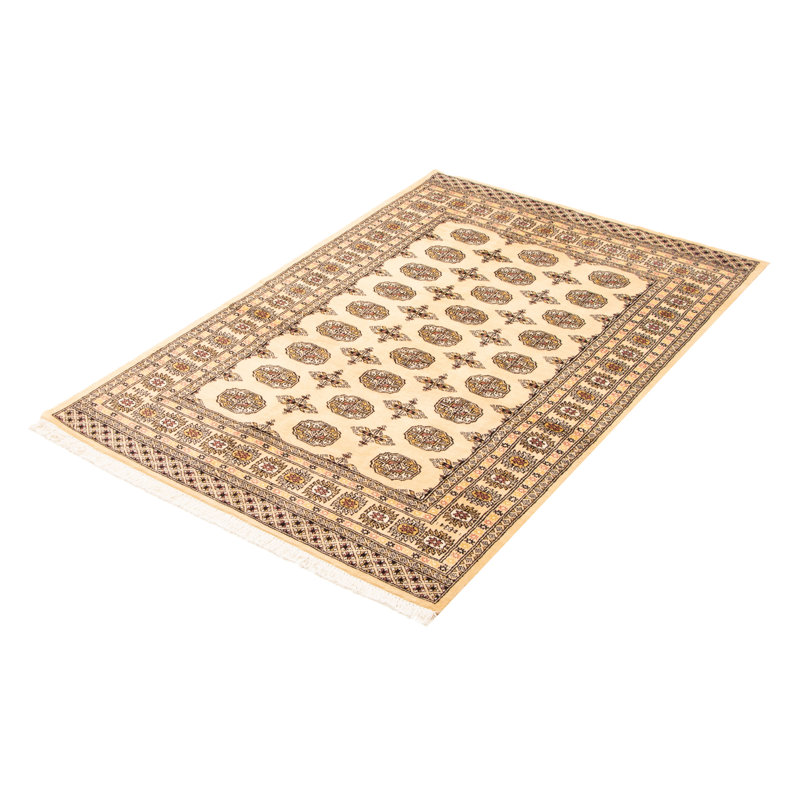 Tapis unique en laine noué à la main Peshawar Bokhara 4 pi 7 po x 6 pi 8 po beige