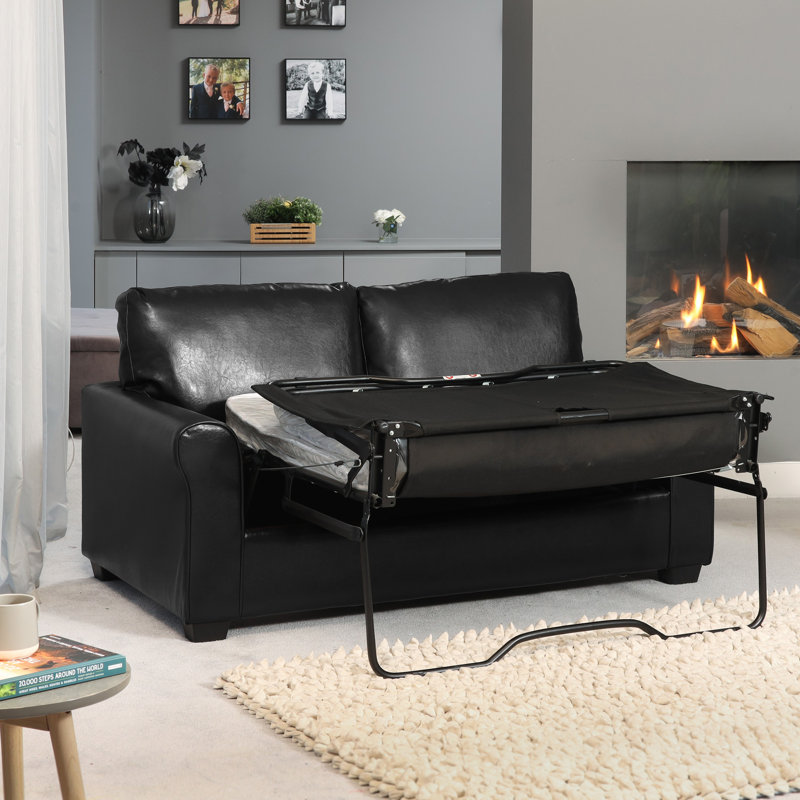 Aleasia 2 Seater Faux Leather Sofa Bed, Black