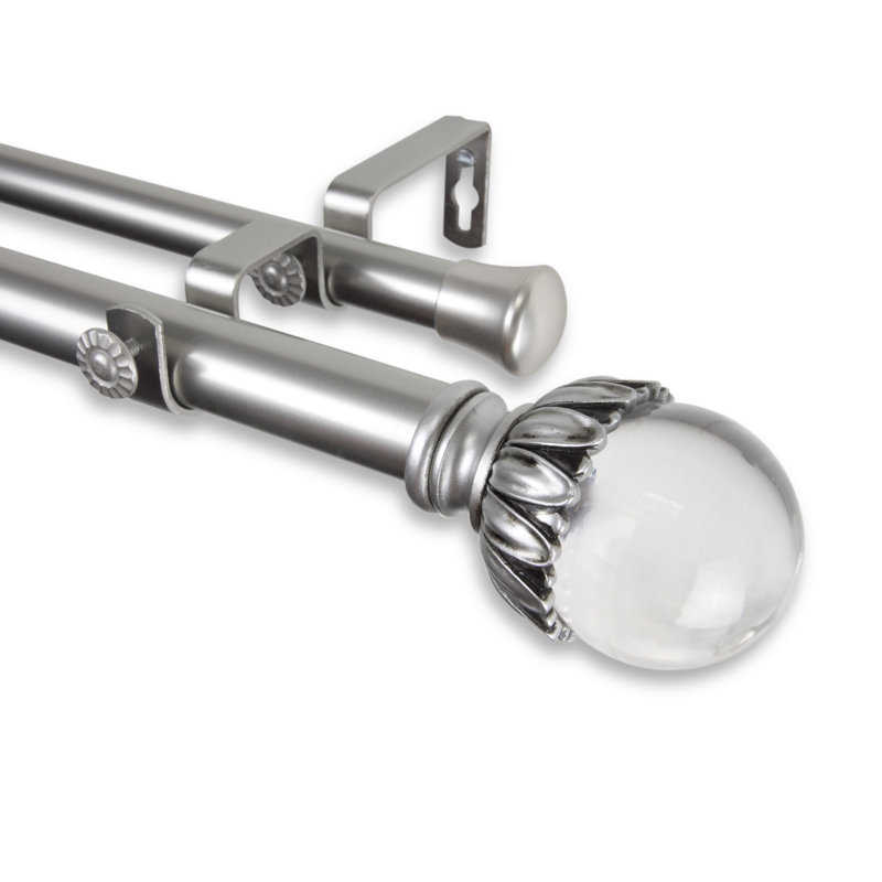 Tringle à rideaux double Oconnor, l 120 po à 170 po, Nickel satiné