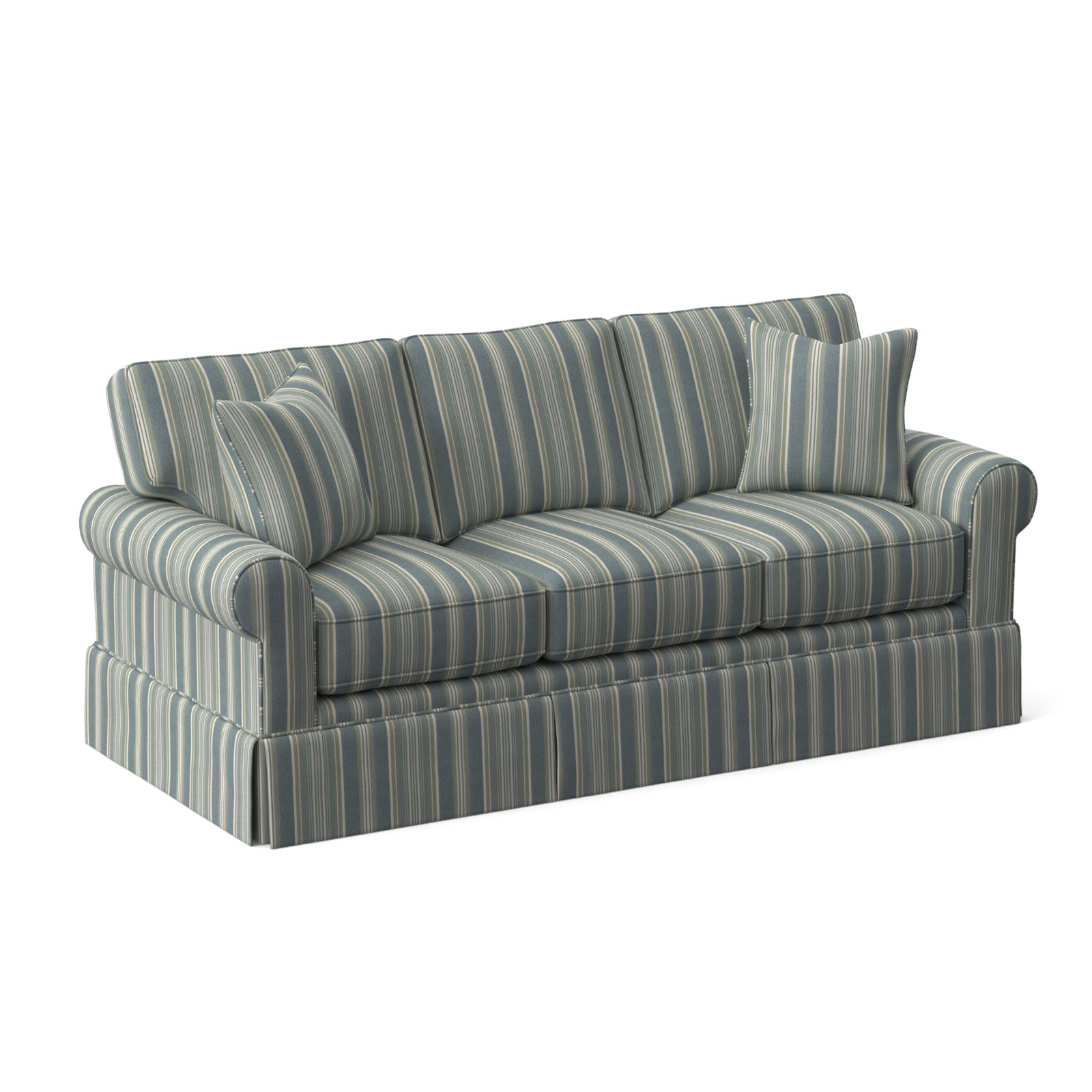 Benton 86'' Upholstered Sofa, Green and Blue Stripe; 0252-54