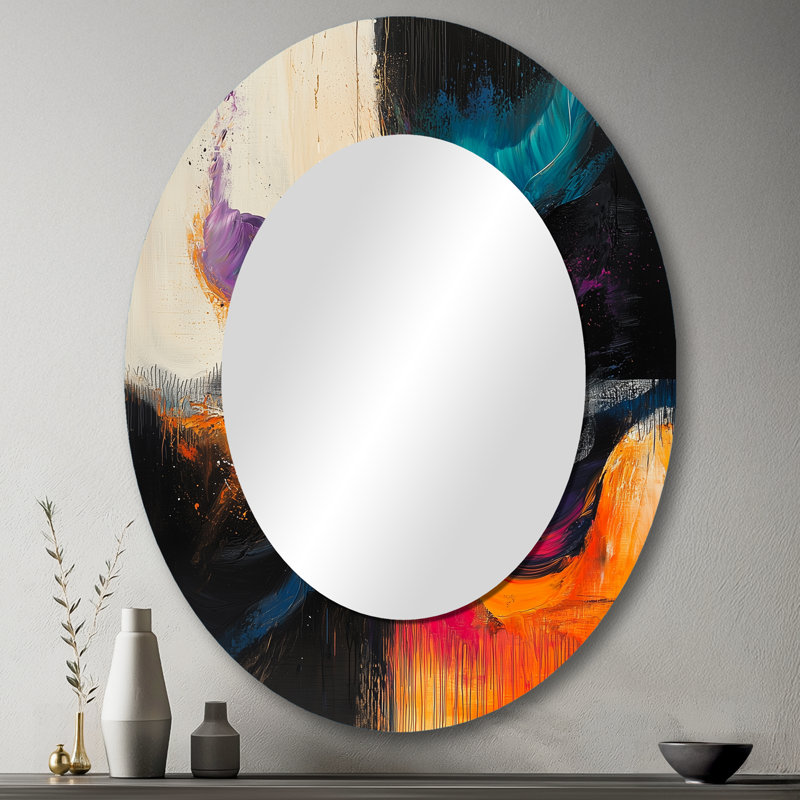 Abstrait noir Maelstrom de l'élégance - Miroir décoratif abstrait ovale sur métal, 43 po x 33 po