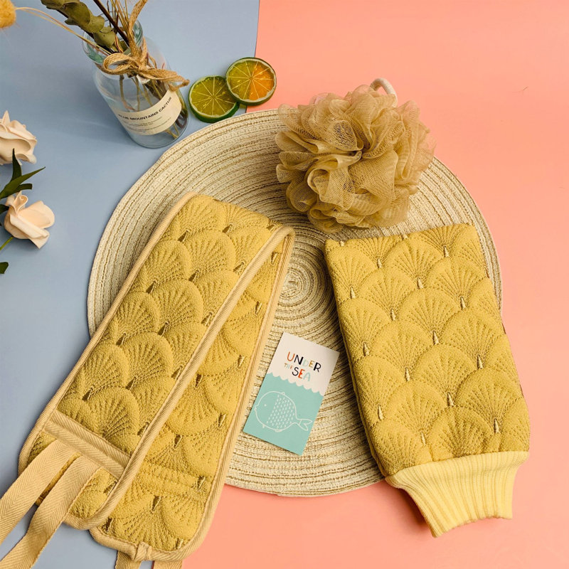 Bath Towel Exfoliating Set Of 3, Khaki