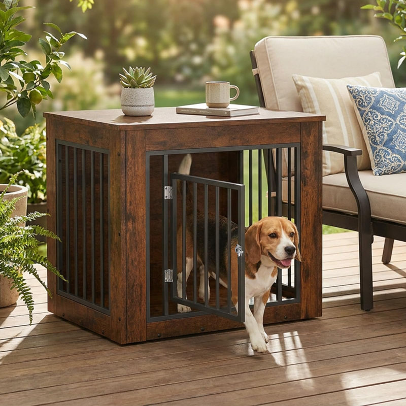 Meuble de cage pour chien 30 po avec table de bout à dessus plat, chenil d'intérieur robuste pour petits et moyens chiens avec serrure sécurisée