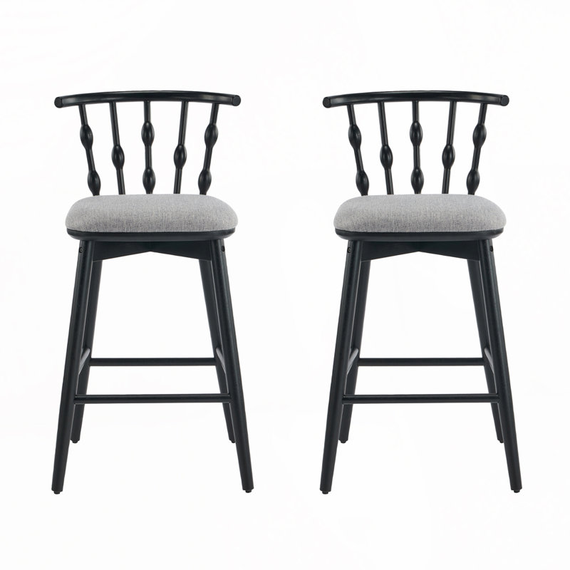 Wooden Barstool, Gray Seat/ Black Frame
