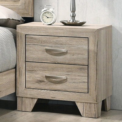2 tables de chevet contemporaines en bois avec finition naturelle, rangement pour chambre à coucher, table de chevet en bois de 22 pouces de largeur et poignées en métal, meubles essentiels, 24 hauteurs