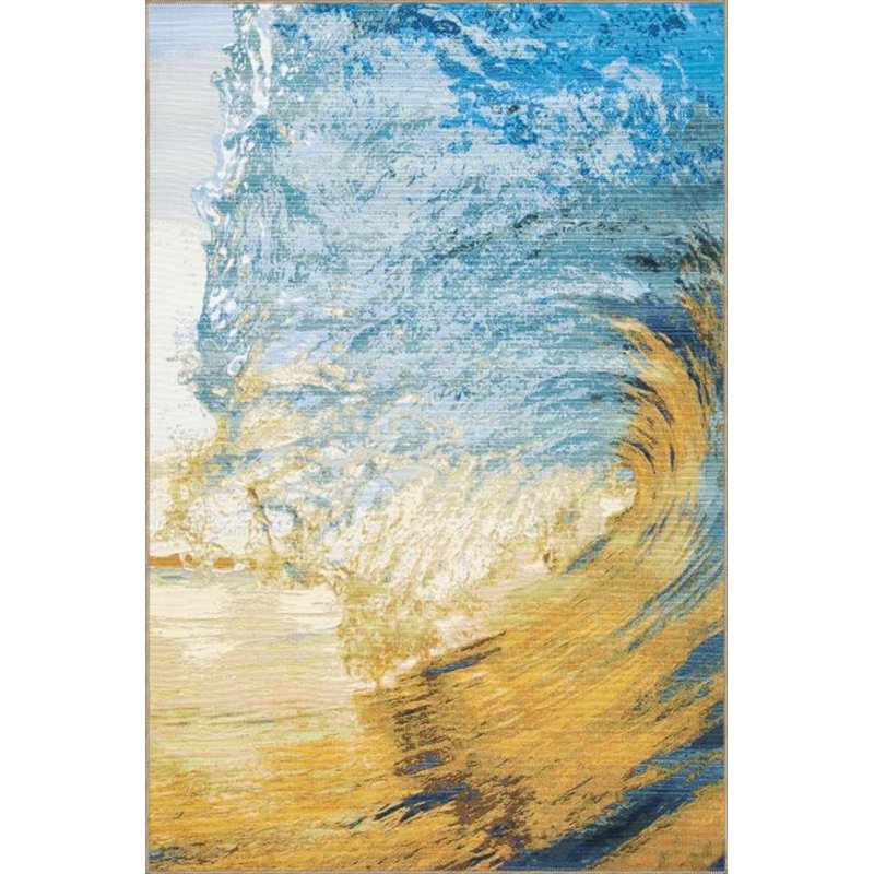 Tapis tissé bleu et jaune lavable à la machine, Sous-tapis rectangulaire 4 pi 7 po x 6 pi 7 po inc