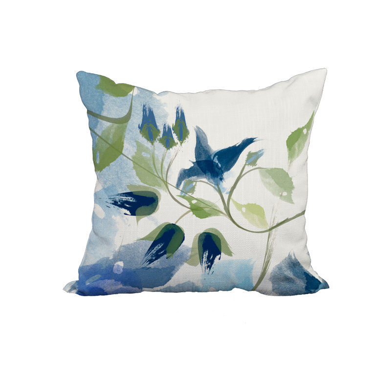Housse de coussin en coton à imprimé floral, 18 po x 18 po, Bleu