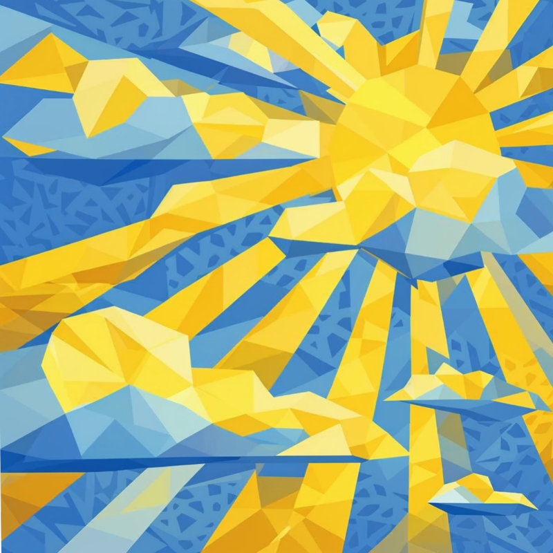 Rideaux de douche géométriques Sunburst Clouds, L 70 po x H 72 po, Bleu moyen / jaune moyen