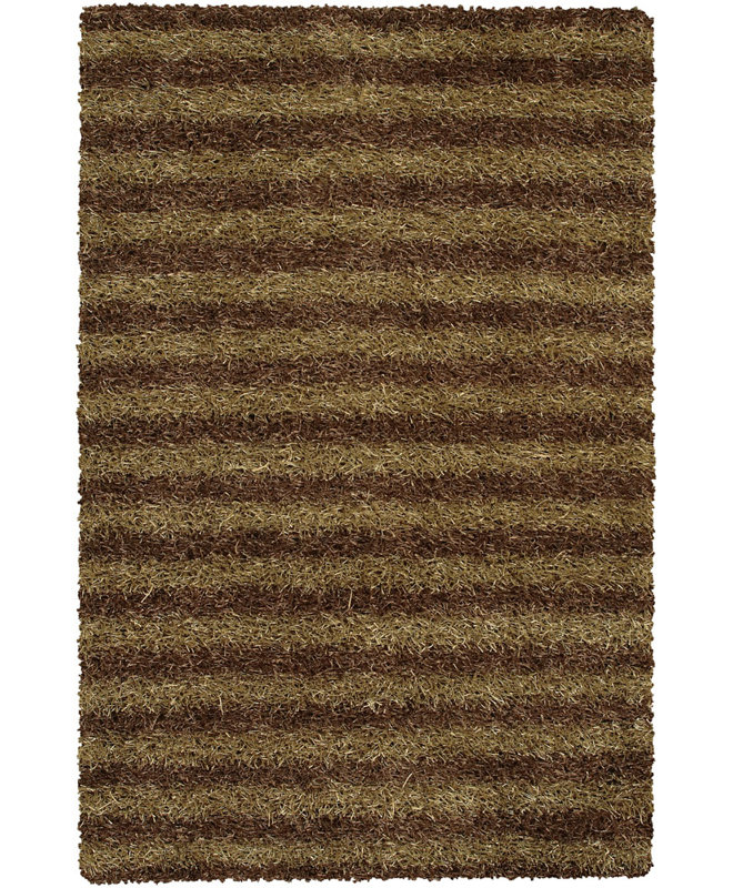 Tapis à poil long authentique et moderne en polyester à motif abstrait tissé et fabriqué à la main Heston, Brun/brun clair