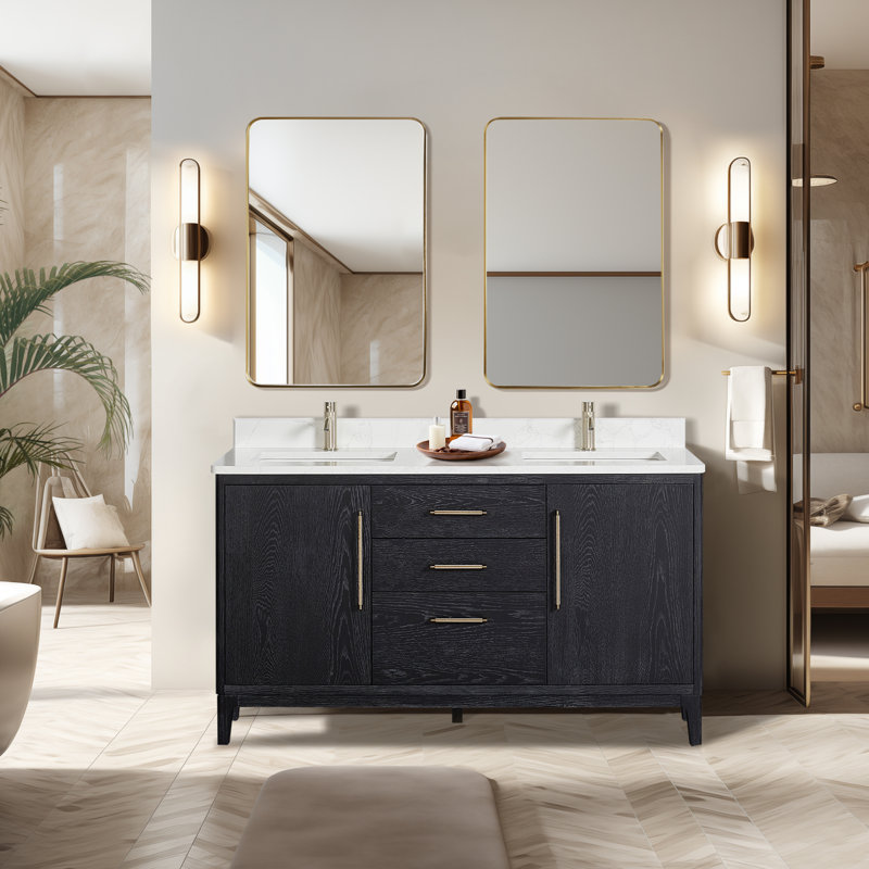 Langosta 60" Free Standing Double Bathroom Vanity, Fir Wood Black