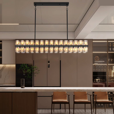 Cristal avec cadre noir et cristaux K9 pour les espaces commerciaux à domicile. Esthétique moderne Mid-Century, hauteur réglable, 30w3, 120v, 2700k blanc chaud haut de gamme dans un éclairage résidentiel transparent.