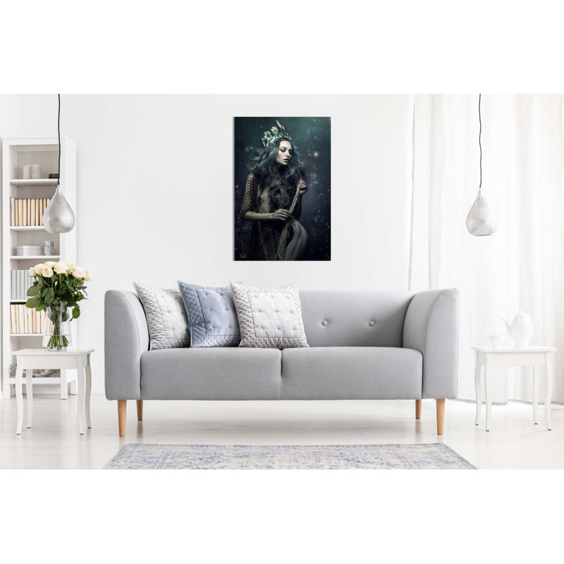 Mermaid Sea Goddess Wearing Green Crown - Wrapped Canvas Print, 31cm H x 20cm W