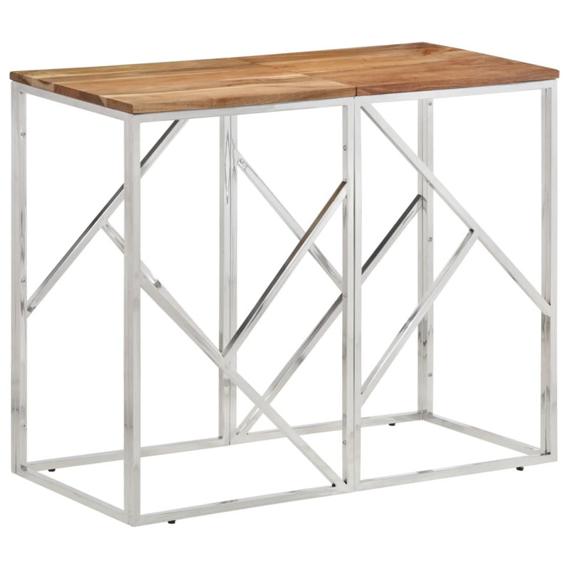 Petroniu Solid Wood Top Console Table, Silver, Brown, 70cm H x 90cm W x 40cm D