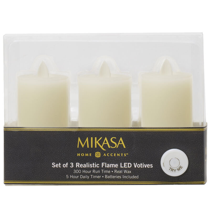 Set of 3 Ivory Realistic LED Wax Votive Candle, Ivory