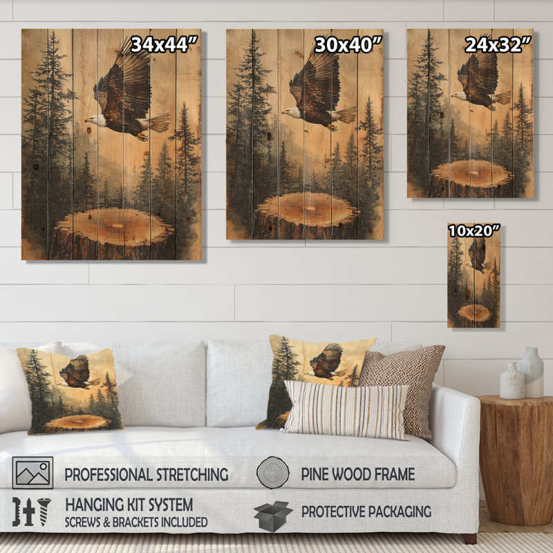Grand aigle Spirit of the Wind II - reproduction sur bois d'un animal aigle - sur bois de pin naturel, H 44 po x l 34 po