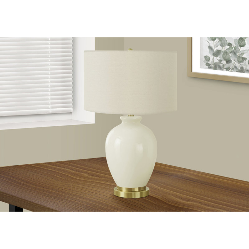 Lighting, h 26 po, lampe de table, abat-jour, céramique crème, transitionnel